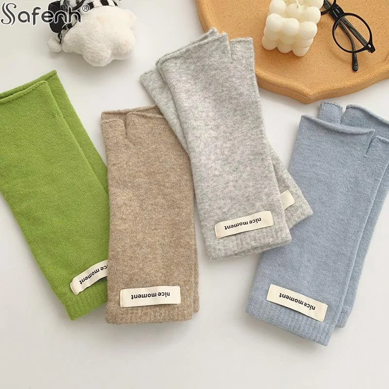 ألياف البوليستر طويلة أصابع القفازات المرأة معطف شتوي قفازات موضة الذراع كم عادية القوطي المعصم الأكمام قفاز عيد الميلاد #5