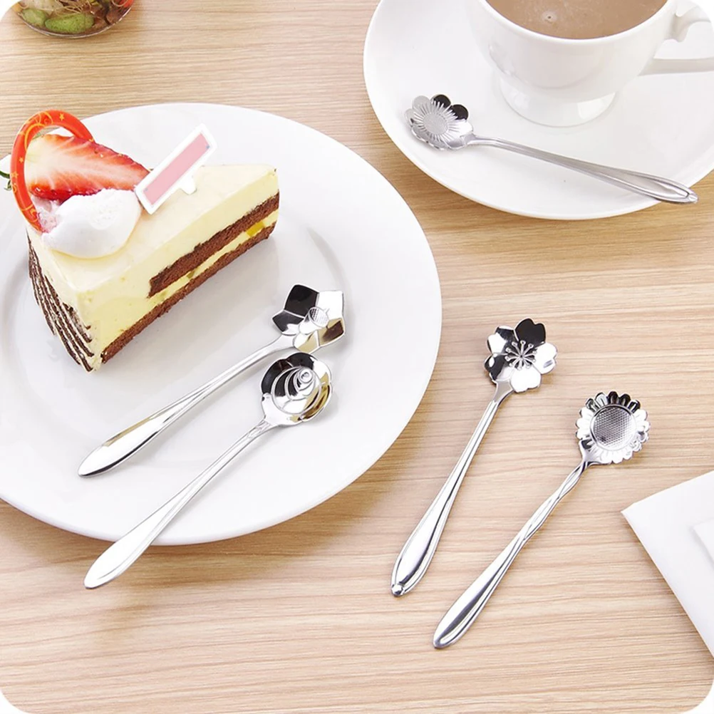 

Flower-shaped Spoon Spoons Coffee Stainless Steel Straw Teaspoons Baby Decorative