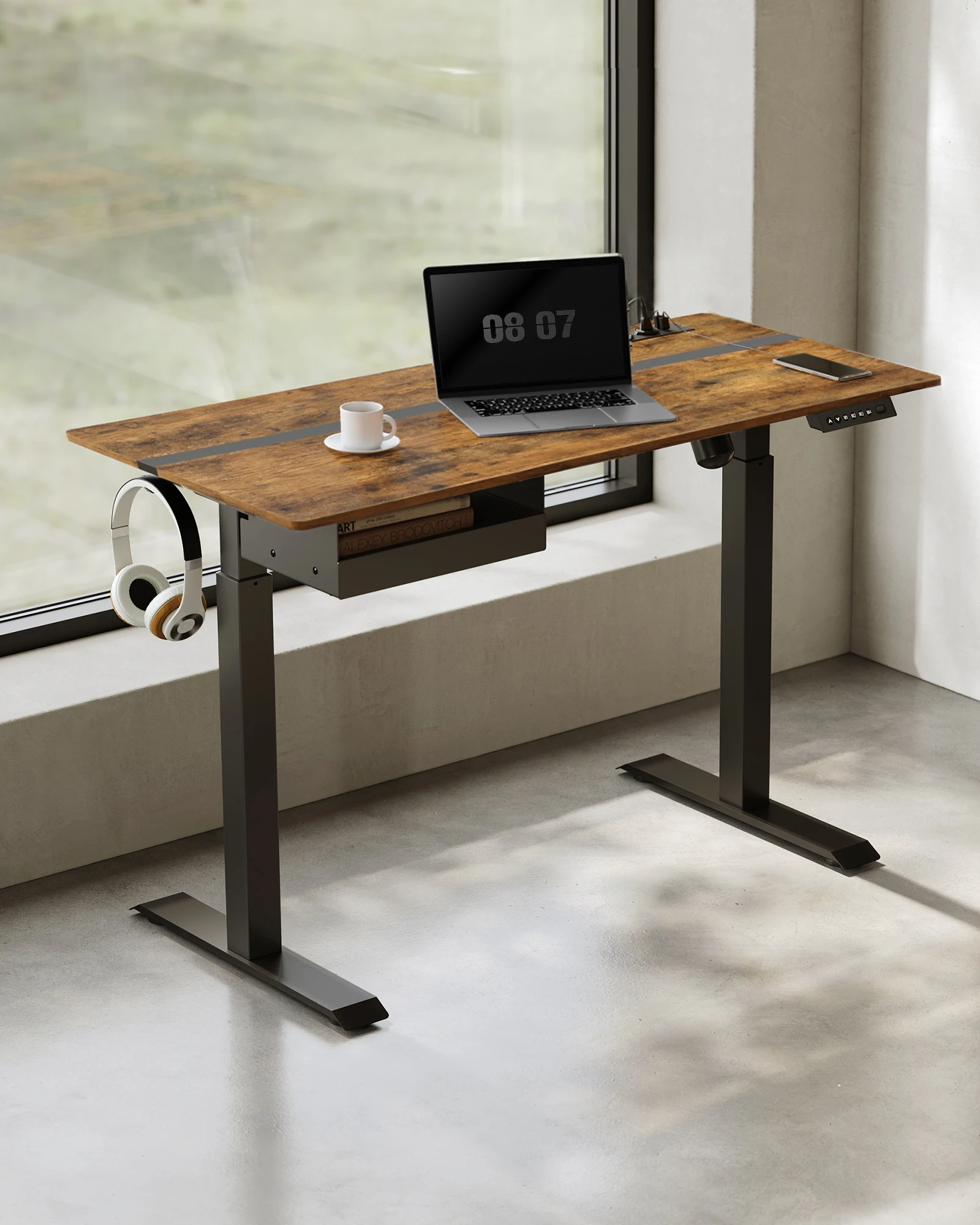 VASAGLE Height Adjustable Electric Standing Desk, 60 x 120 cm Desktop, Continuous Adjustment, Memory Function with 4 Heights