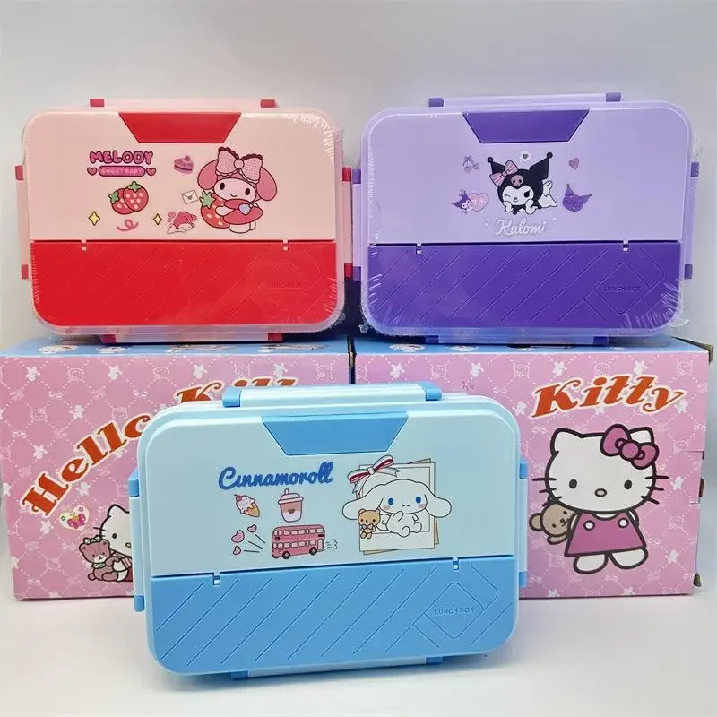 Sanrios Hellokitt Cartoon Three Grids Lunch Box Cute Kuromi Lunch Box Insulated Sealed Box Home Home Office Portable Lunch Box