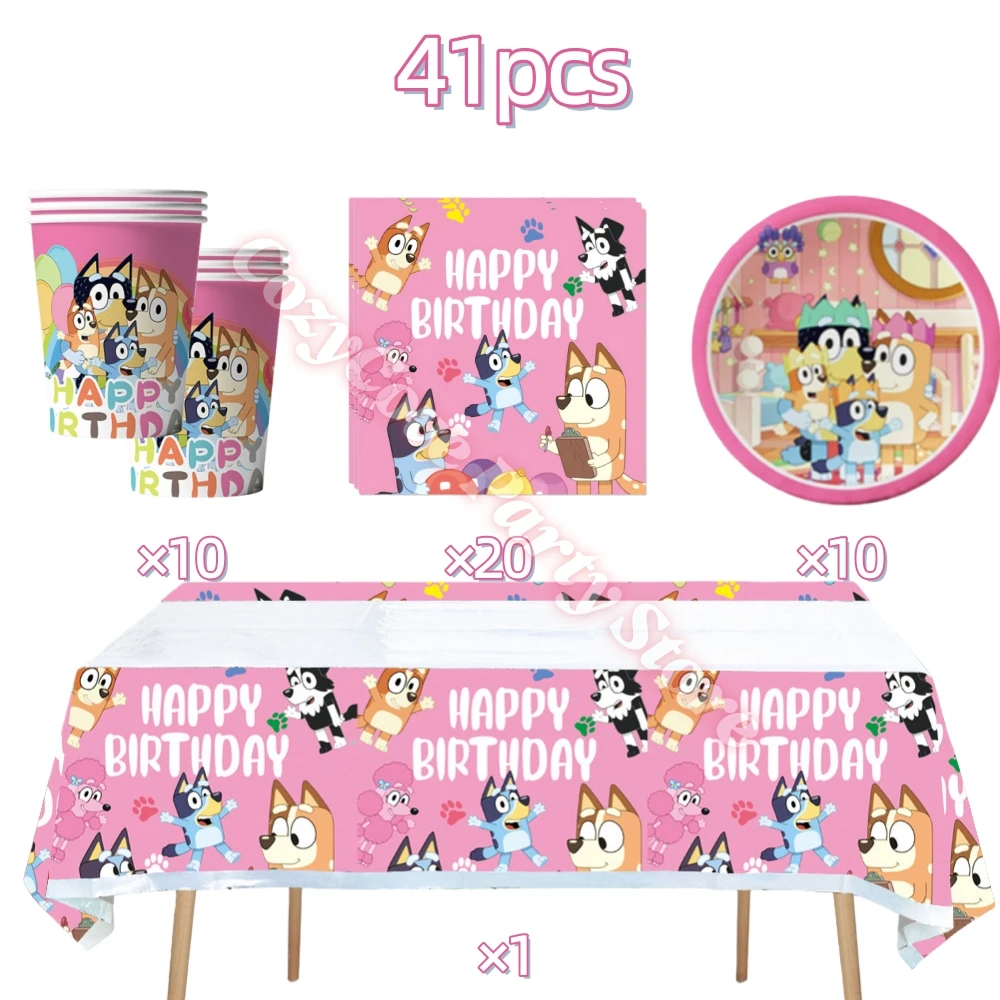 Roze Bluey Verjaardagsparty Decoratie Set Bingo Puppy Beker Bord Servetten Ballonnen voor Kindergeschenken Fotohokje Babyshower