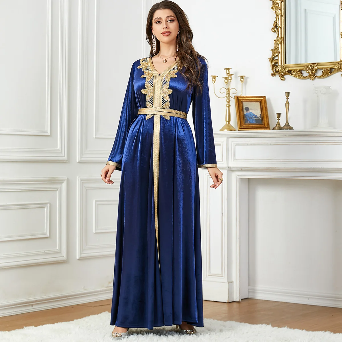 3763Muslim New Fashion Autumn/Winter Velvet Women's Dress Arabic Apparel Bright Velvet Skirt