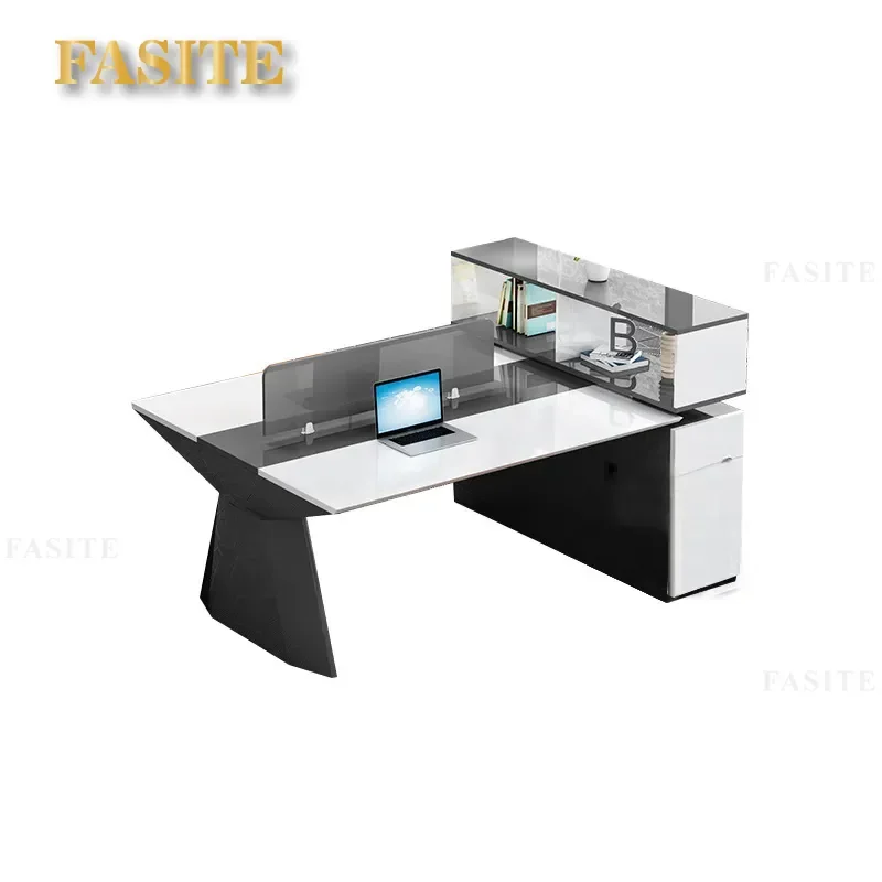 For 2/4/6 Person Modern Simple Staff Desk with Partition Screen Office Workstation Combo with Chairs Space Saving Furniture