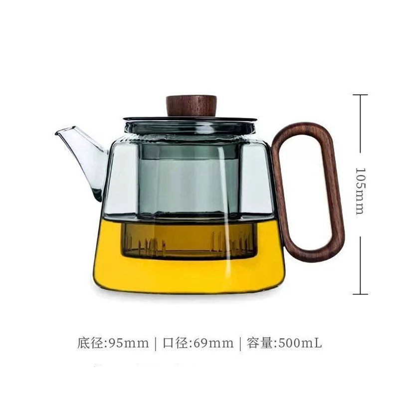 Janpanese 500ml Heat Resistant Glass Teapot Wood Handle Kungfu Tea Kettle With Infuser Flower Puer Tea Maker Tea Set Teaware