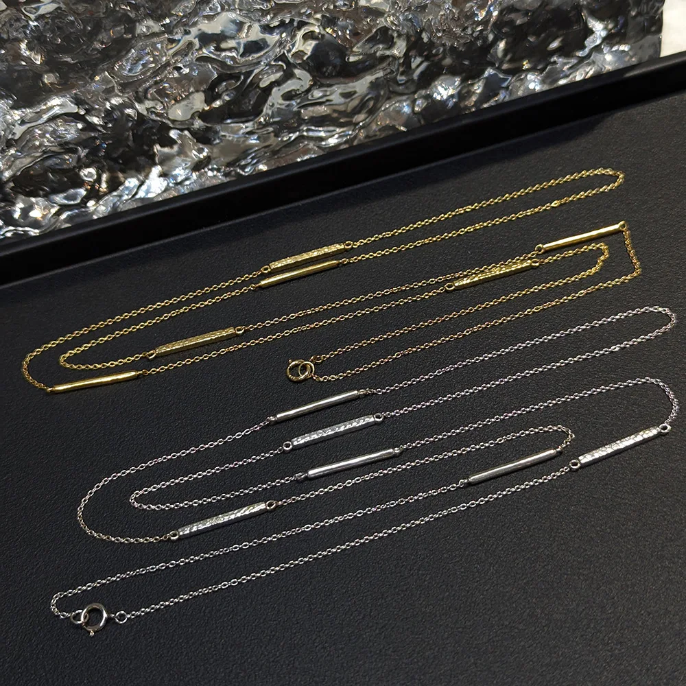 

925 Silver Gold Plated Series Original Medium Long Gold and Silver Two-tone Lava Texture Temperament Stacking Wear Necklace