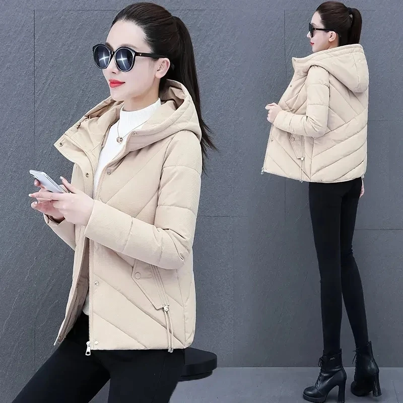 2023 New Hooded Padded Winter Jacket Women Parkas  Thick Warm Down Cotton Parka Female Short Slim Outwear Overcoat Ladies Tops