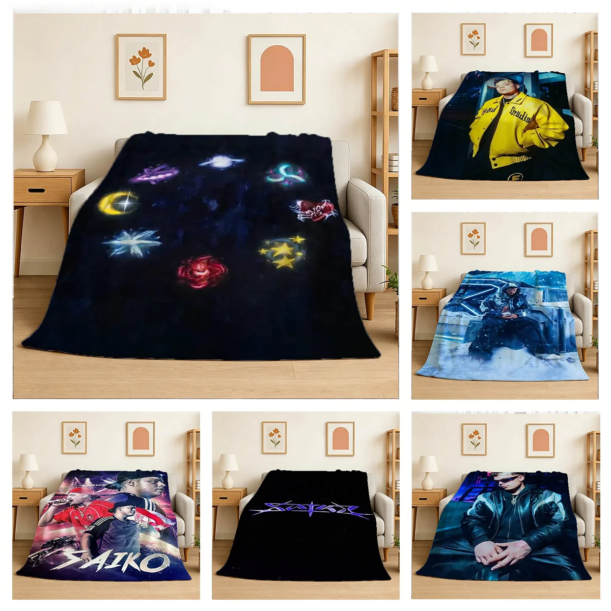 Singer S-Saiko Singer Sakura Rap Flannel Blanket Soft Throw Art For Home Decor Bedroom Sofa Naps Picnic Gifts Halloween Present