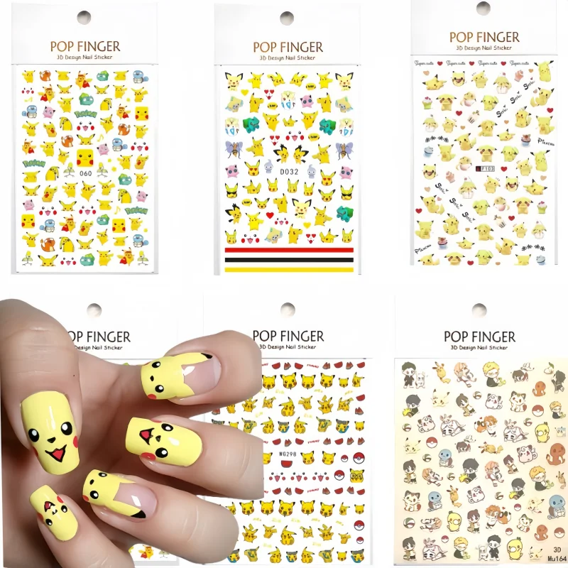 6PCS Miniso Anime Pokémon Nail Stickers Disney Set Stickers Nail Supplies Barbie Sticker Decal Cartoon Snoopy Stickers For Nails