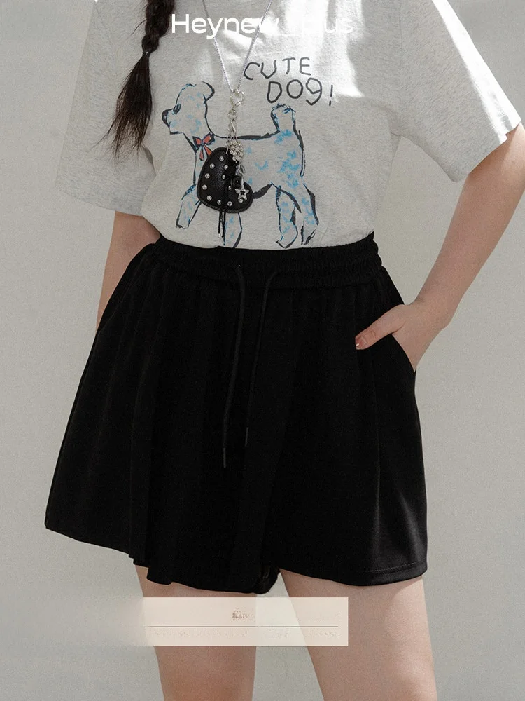 

Heynew plus Size Women's Loose Casual Pants Skirt Summer Wide Leg Conceal Meat ort Trousers Elastic Waist Korean Sle