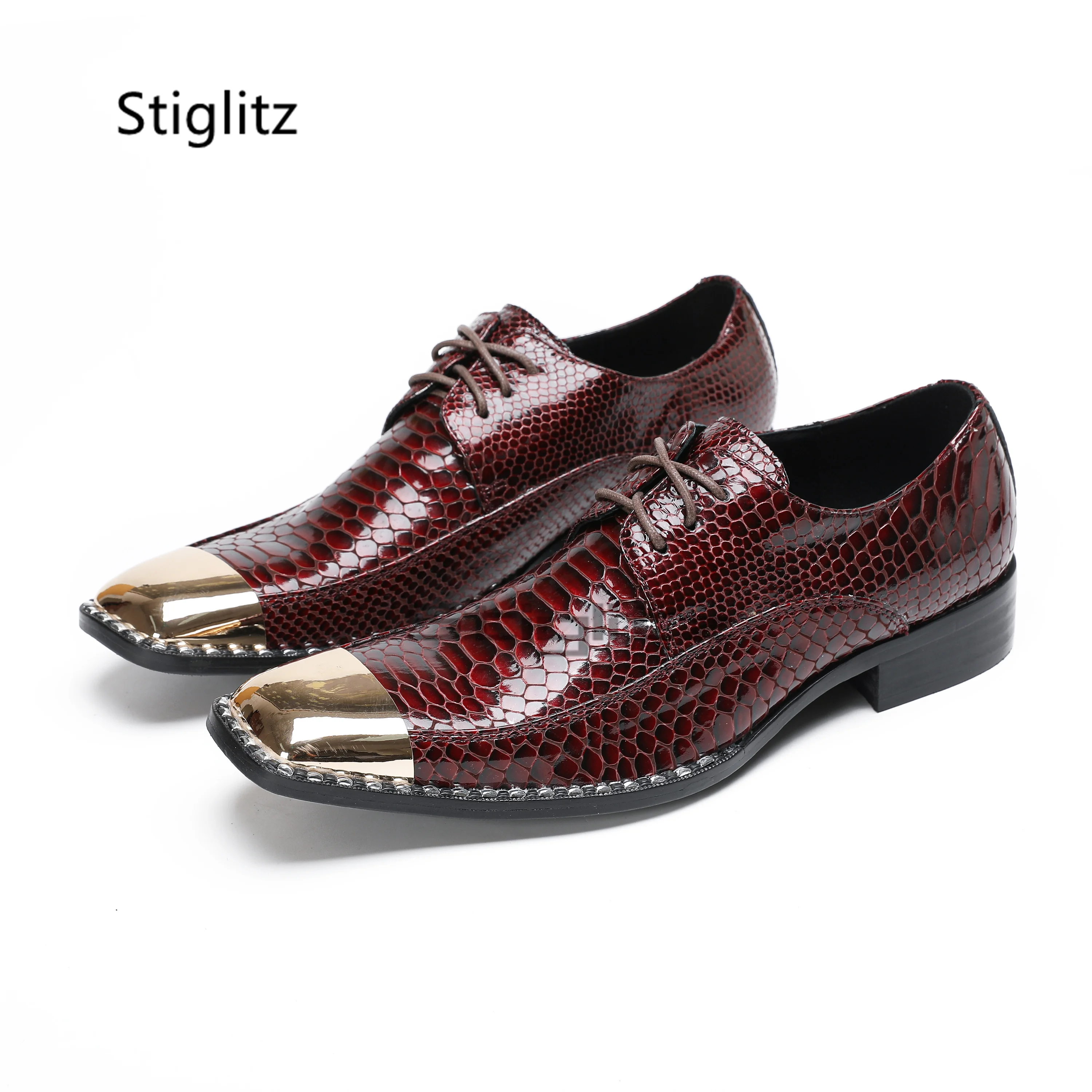 

Metal Square Toe Dress Shoes for Men Alligator Leather British Lace Up Casual Business Shoes Banquet Party Office Loafer Autumn