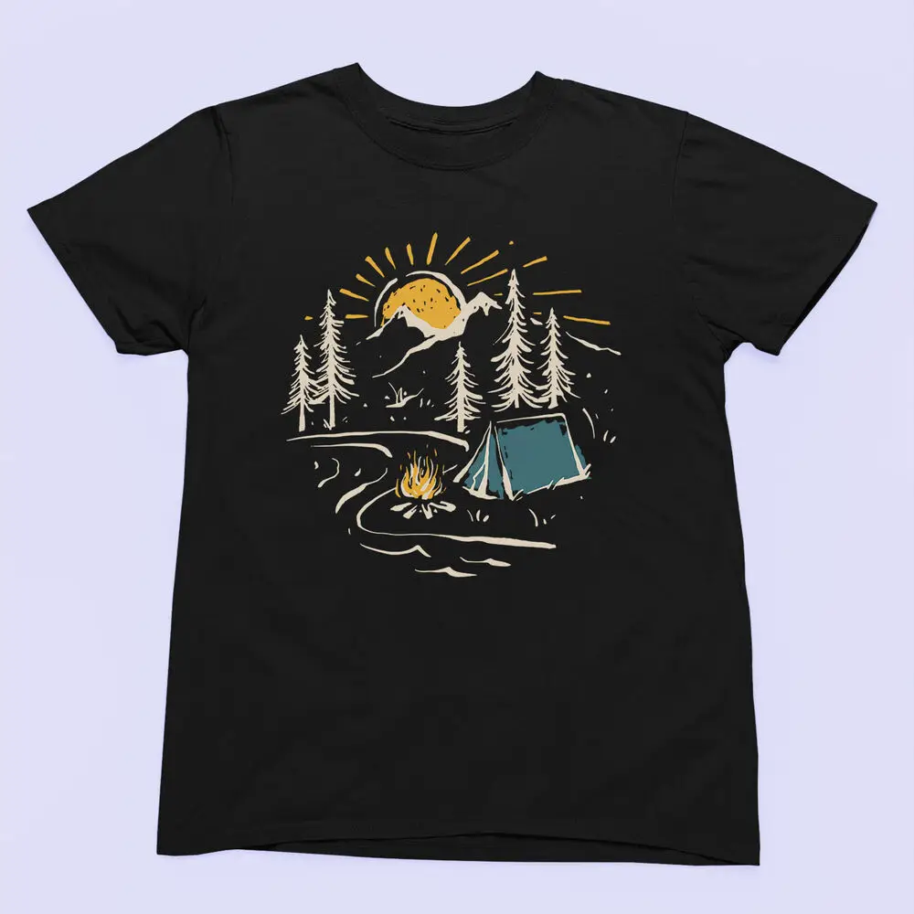 Campfire and Tent Adventure Graphic T-Shirt – Nature Escape - Men's & Women's