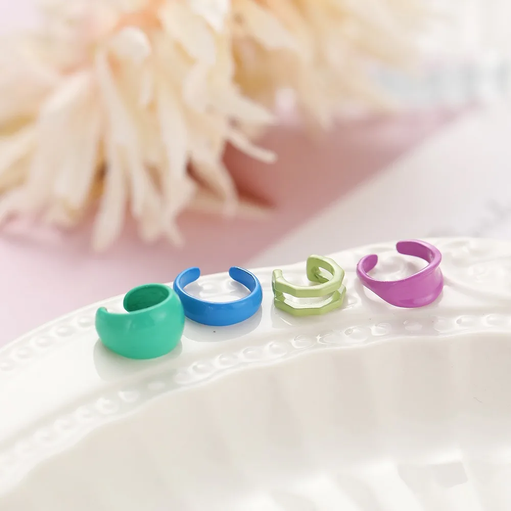 4pcs Set Personality Simple Fold Wear Colored Baking Varnish No Ear Holes Fake Piercing Clip Earrings for Women Jewelry Gifts - view 4