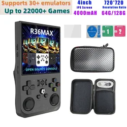 R36 Max Console 4inch IPS Screen Handheld Game Players Open Source Console Retro Pocket Video Player 64G/128G Up to 22000+ Games