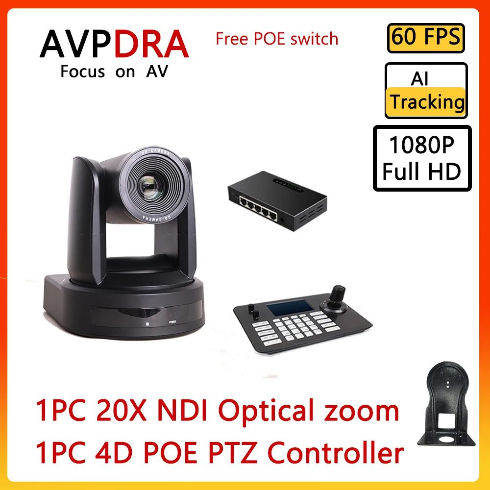 

FULL 1080P Conference PTZ Video 60fps Camera10x 12x 20x Zoom USB HDMI and 4D POE Joystick Network Controller and 1PCS SWITCH