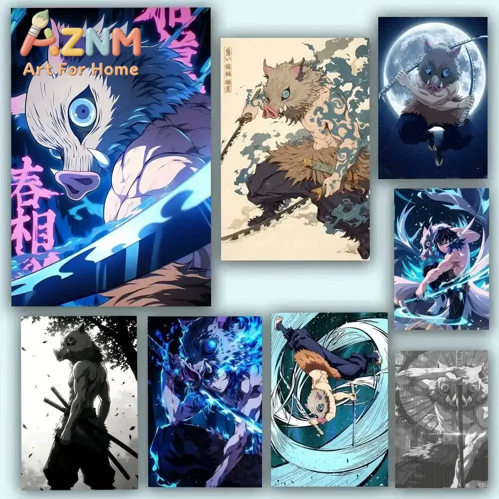 AZNM Demon Slayer Inosuke Hashibira Anime Canvas Wall Art Frameless Print Poster for Home Bedroom Living Room Wall Decor