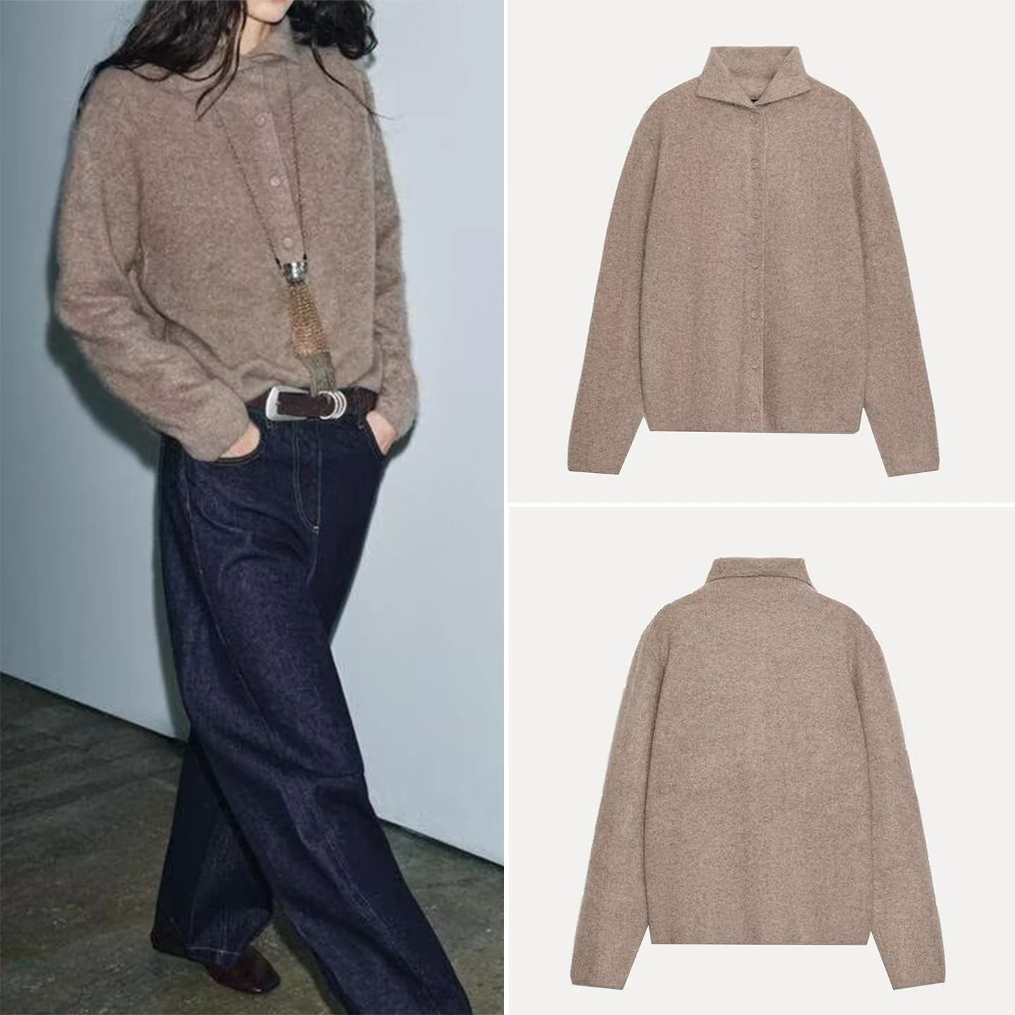 

Casual Chic Long Sve High Collar Single Button Jaet New Autumn 2025 Women's Simple Sle Knitted Sweater Coat Z