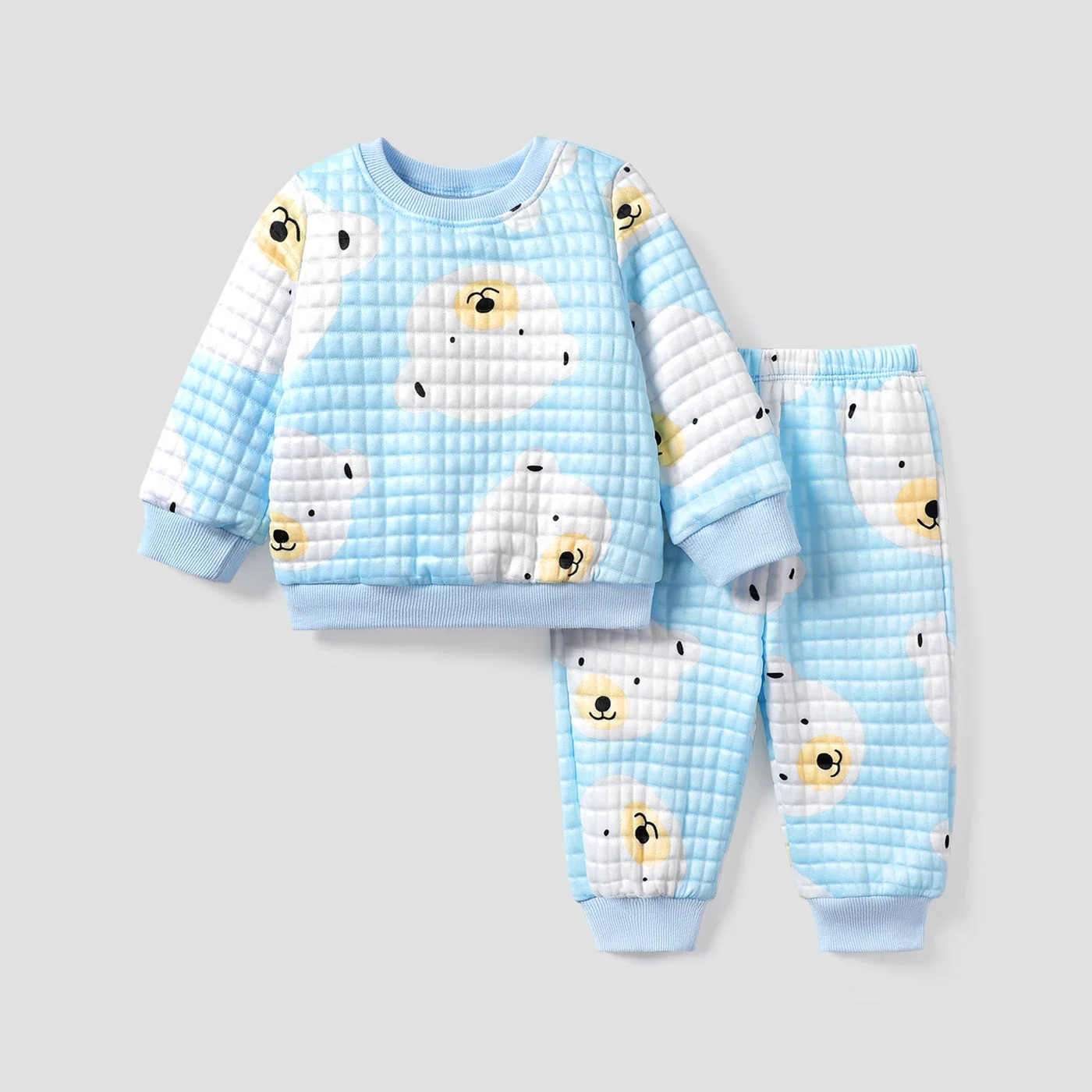 PatPat  2PCS Baby Boy Childlike Bear  Pattern Set Soft and Comfortable  Perfect for Outings and Daily Wear Basic Style