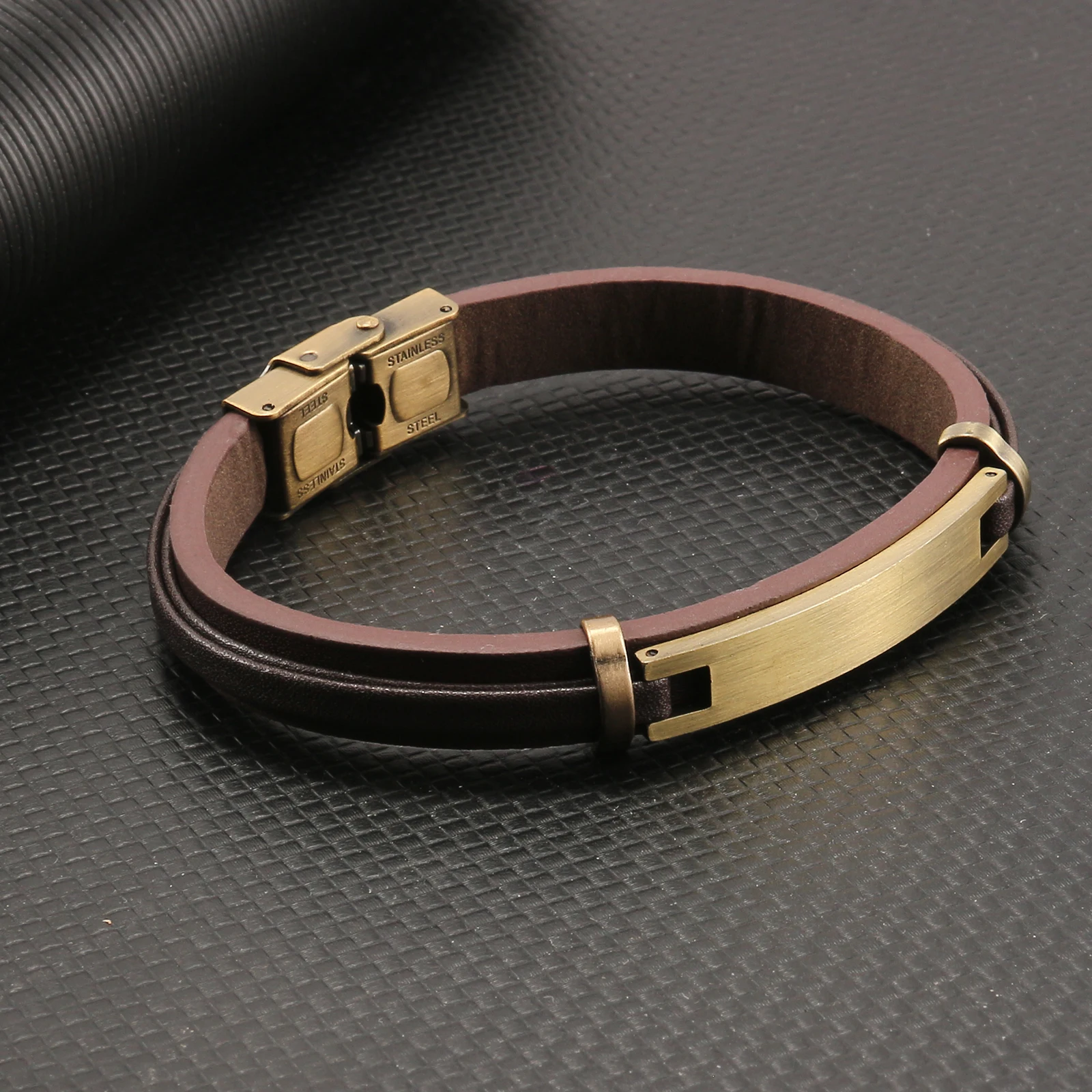 Retro Brushed Double Row Glossy Stainless Steel Bracelet for Men Women Leather Wristband Couple Bracelet Fashion Jewelry Gift