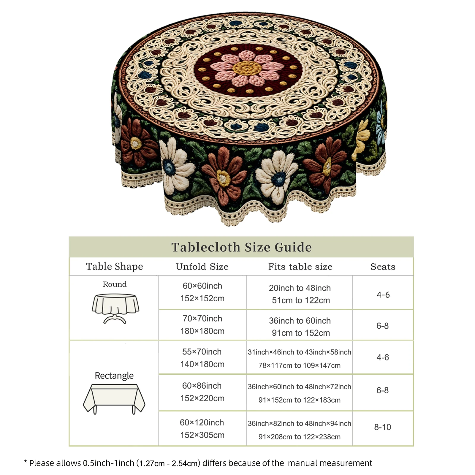 Runde Tischdecke Mit Kolibri-Blumen – 152,4 Cm Ø, Polyester – Für Esstisch, Buffet & Garten – Waschbar
