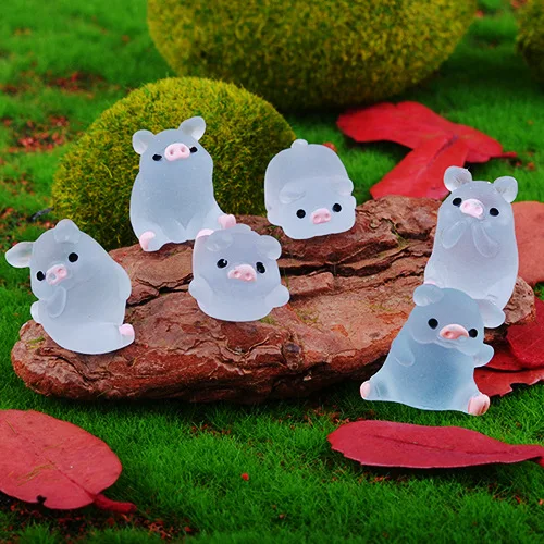 6Pc/set Mini Resin Glow Pig Mini Portrait Mini Fairy Garden Landscape Aquarium Decorative Pot DIY Christma Birthday Party Decor