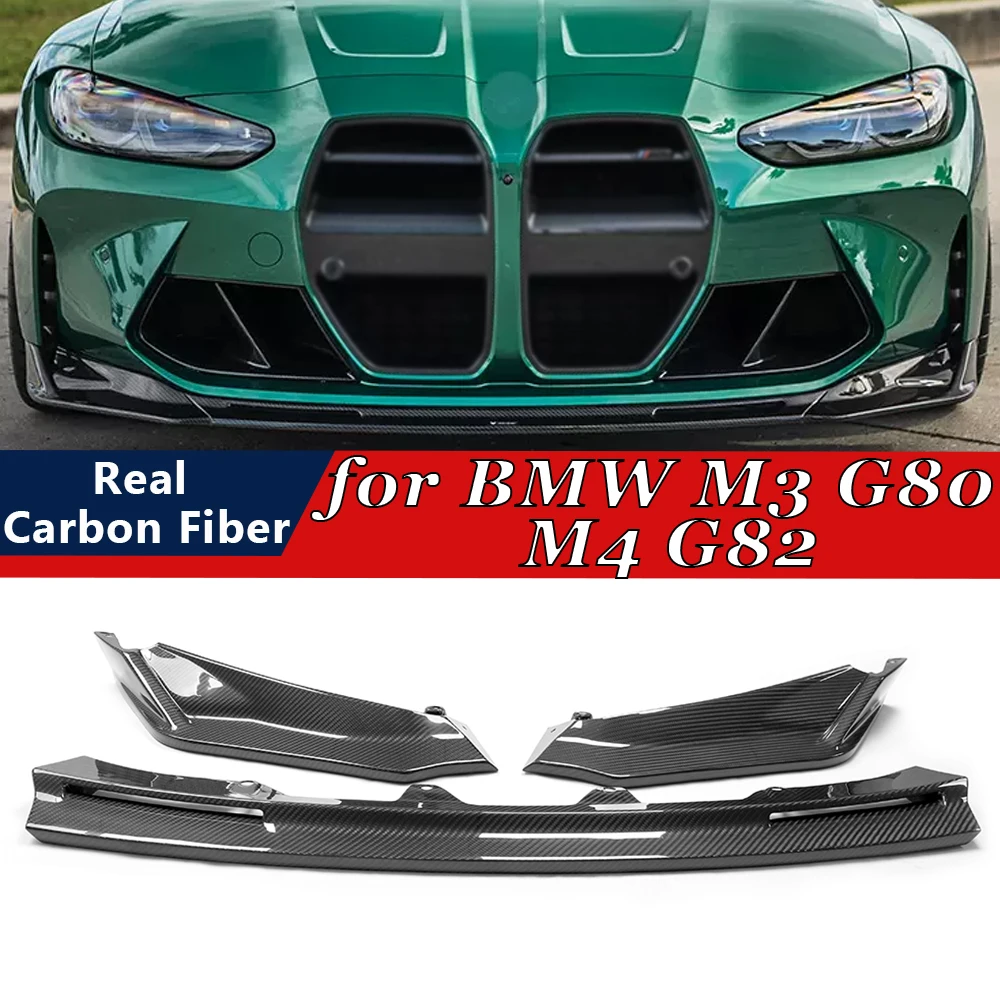 For BMW M3 G80 M4 G82 2021-2023 V Style Dry Carbon Fiber 3PCS Car Front Bumper Lip Body Kit Bumper Canard Bar Guard Auto Chin