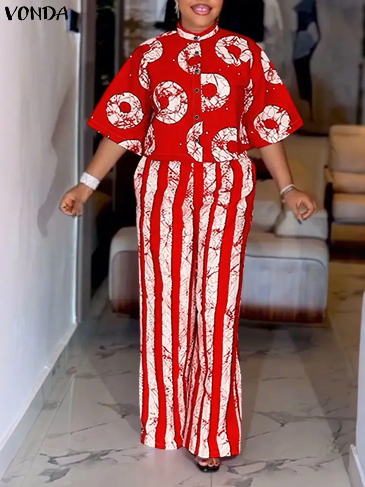 حجم كبير 5XL فوندا النساء البوهيمي 2 قطعة وتتسابق الخريف 3/4 كم قمصان الموضة بنطال ذو قصة أرجل واسعة طباعة خمر بانت مجموعات 2 قطعة