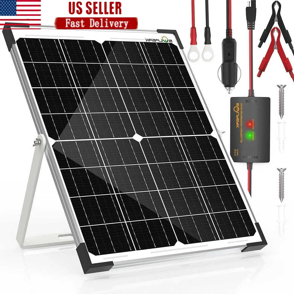 

25W 12V Waterproof Solar Battery Charger Panel with Energy Controller RV Boat Car Marine Battery Maintenance