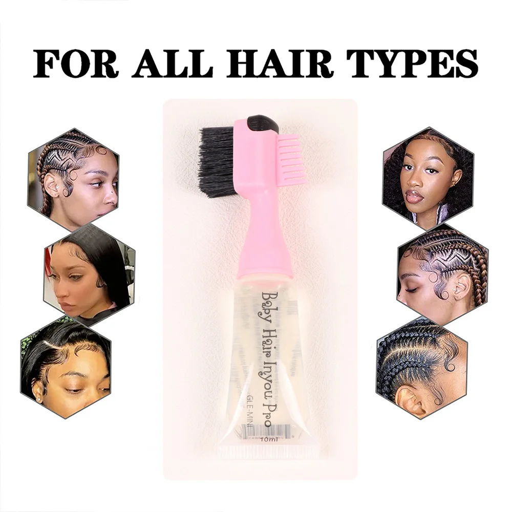 10ml Edge Control Brush Comb Hair Gel For Baby Hair 1/2Pcs Curls Control Long-lasting Hair Styling Gel Hot Selling Grooming Tool