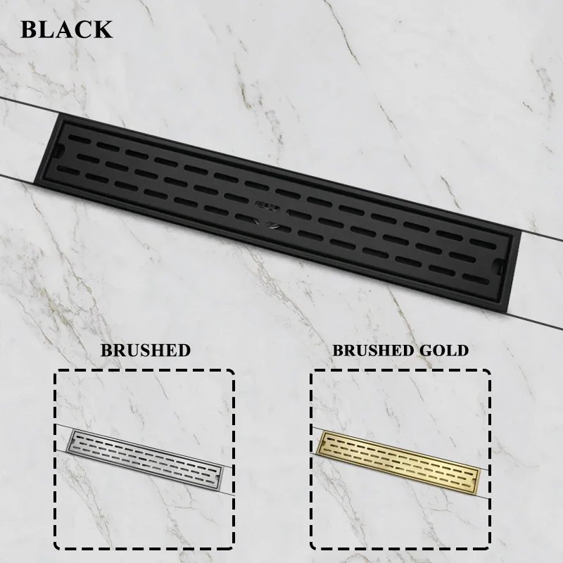 304 Floor Drain Shower Tray Under Tile Drain Channel Stainless Steel Anti-Odor Brushed Gold Water Drain Bathroom Hair Waste Trap