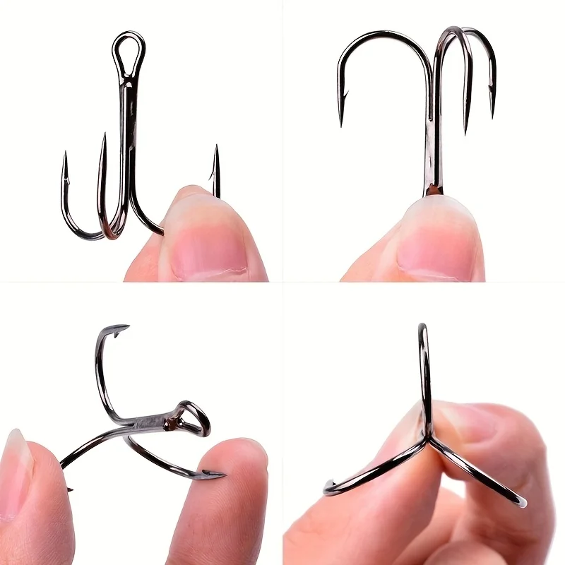 50 Stück Angel-Drillinge mit Widerhaken, gemischt 2–10 # Hochfeste Haken aus Kohlenstoffstahl für Eis, Meer, Karpfenangeln, Köder, scharfes, langlebiges Gerät – Detail 6