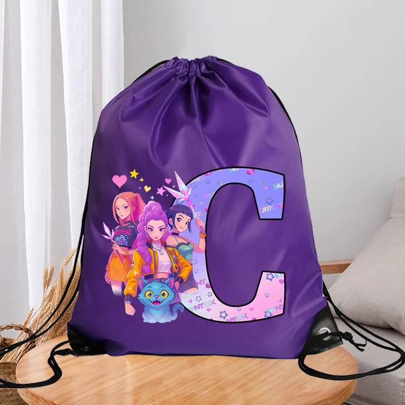 KPop شيطان الصيادين البوليستر الرباط حقيبة الكرتون رسالة مطبوعة كيس التخزين الرجال النساء السباحة اللياقة البدنية حقائب محمولة الهدايا #3