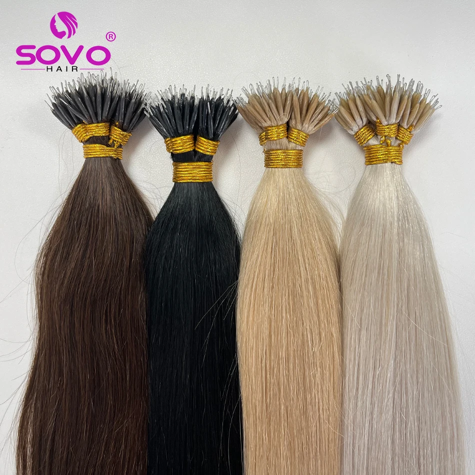 100 Mechas de Nano Anillos y Micro Enlaces de Cabello Humano, Rubio Natural, con Bucle, Remy Europeo Liso 3