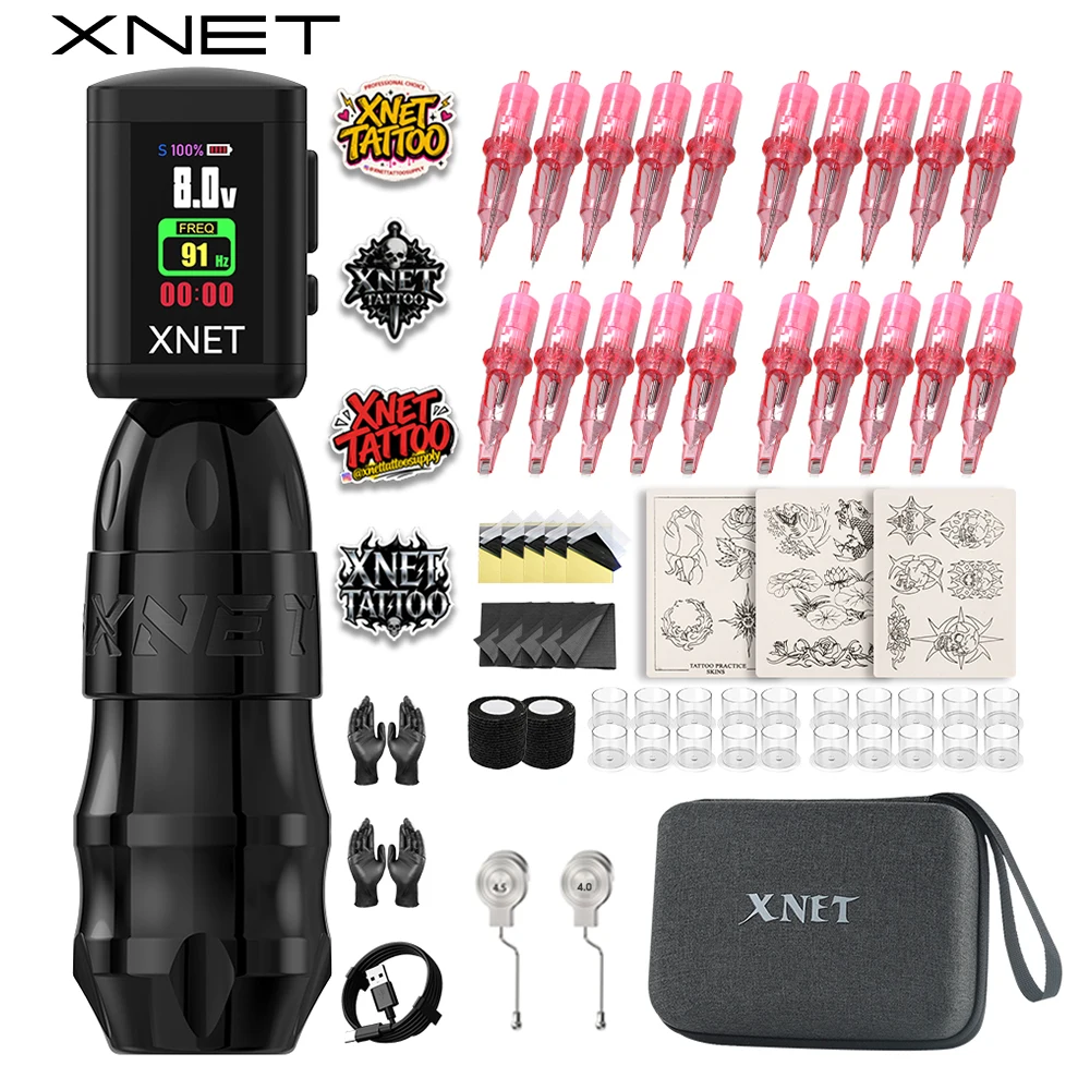 

XNET Sita Wireless Tattoo Machine Full Kit 20pcs Cartridges 10 Inks Brushless Motor 2000mAh Battery Complete Set For Tattoo
