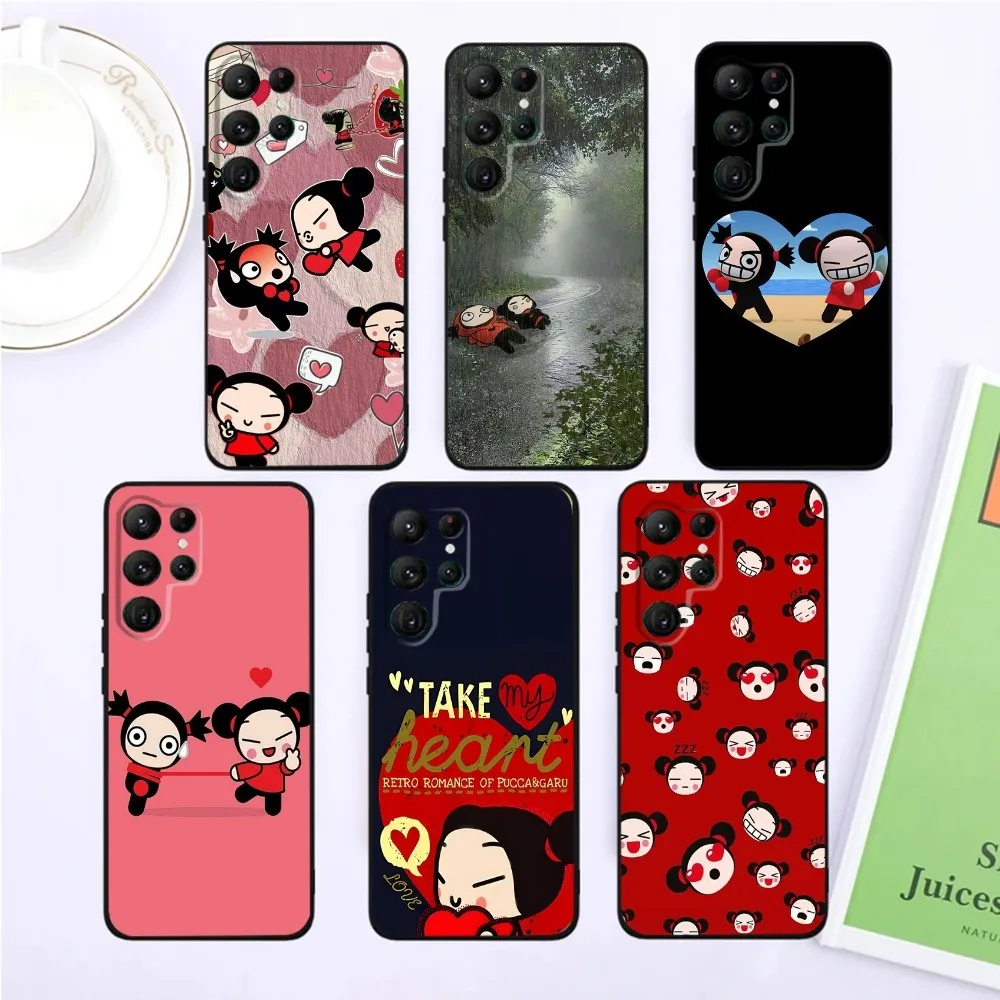 Cartoon P-Pucca Phone Case For SamsungS24,S23,S22,S21,Ultra Pro S10,S30Plus,S9,20lite Black Cover