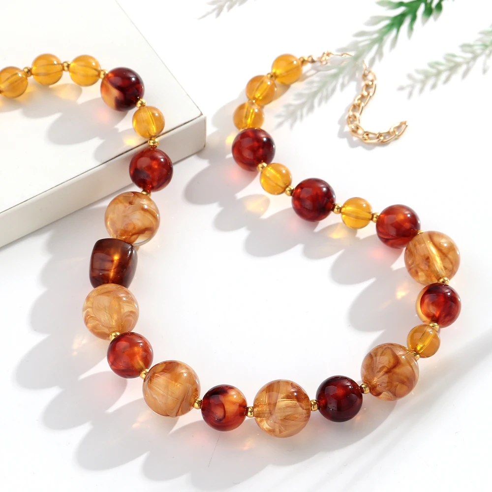 Klobige Bunte Perlen-Choker-Halskette für Damen, Trendige Sommer-Halskette mit Runden Harzperlen, Statement-Schmuck, Geschenk für den Urlaub – Detail 9