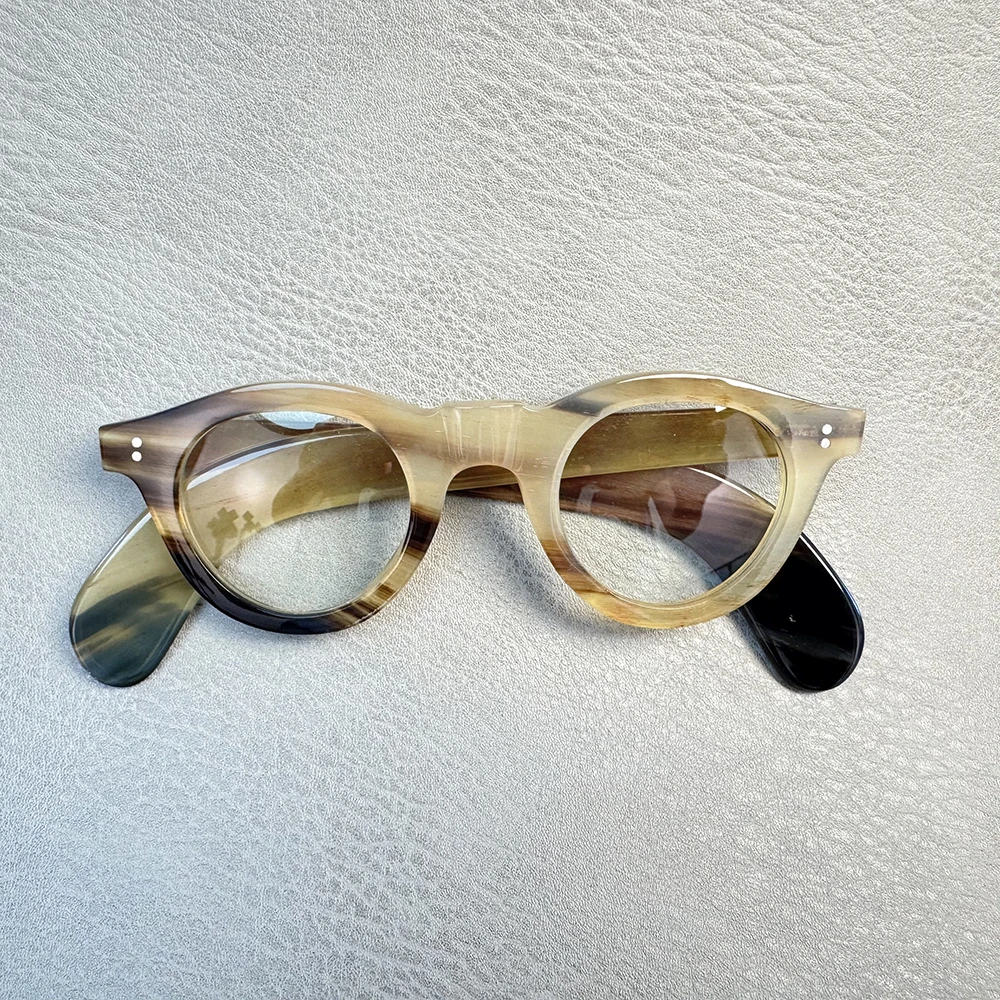 

Eyeglass Frames Unique Vintage Owl Eye Retro Handmade Honey Black Horn Prescription Man Glasses Frames Optical Lenses Eyeglasses