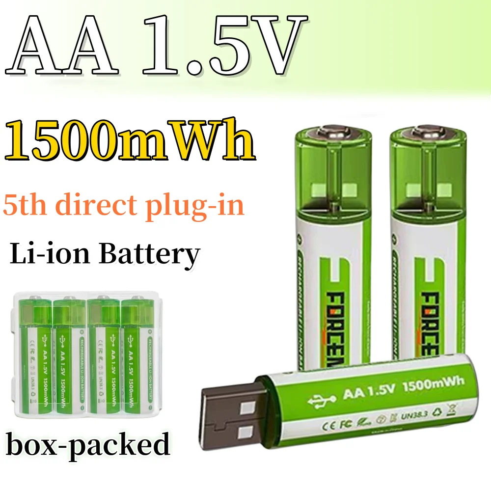 

AA No. 5 1.5V 1500mWh Li-ion Battery, USB Direct plug-in Fast Charging Suitable For Door Lock Remote Control Microphone