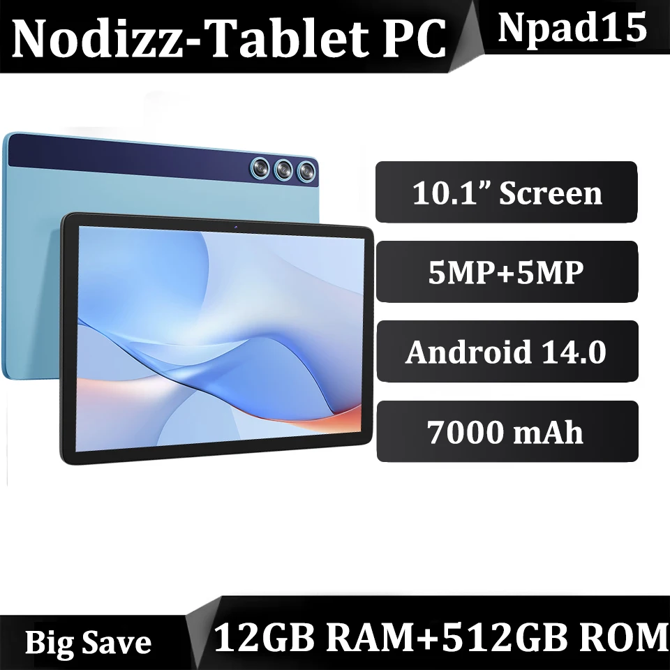 

Планшет Nodizz Npad15, 10,1 дюйма, 1280*800, дисплей, 12 ГБ ОЗУ, 512 ГБ ПЗУ, 7000 мАч, MTK6737, четырехъядерный процессор, Android14, 2,4G + 5G, WIFI, планшеты, Лидер продаж