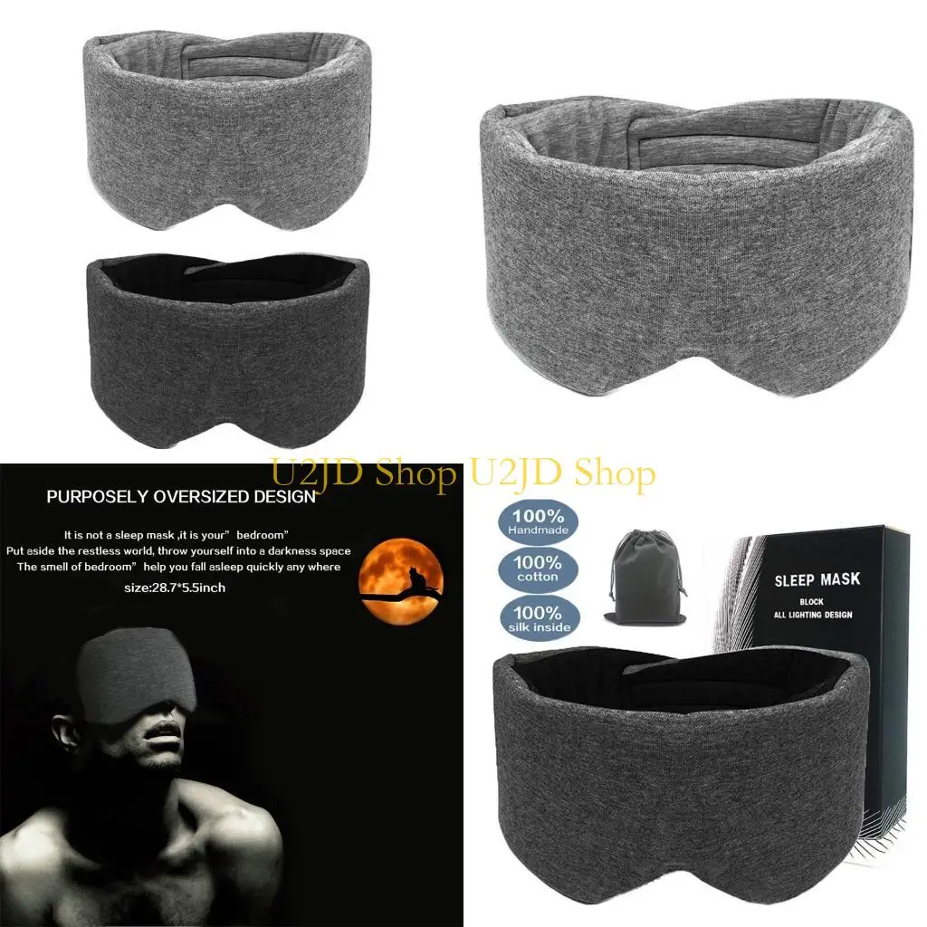 U2JD Men Women Cotton Blackout Eye Mask Oversized Eyeshade Cover Breathable Adjustable Nap Travel Sleeping Blinder Blindfold
