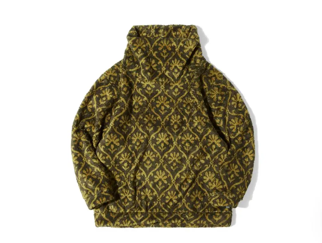 2026 kapital Leisure lamb fleece floral warm loose semi high neck hoodie WY1771