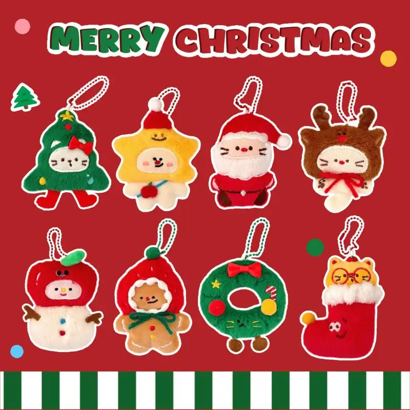 Cartoon Kerst Pluche Pop Hanger Sleutelhanger Pluizig Leuke Creatieve Soft Gevulde Pop Rugzak Hanger Decoratieve Accessoires