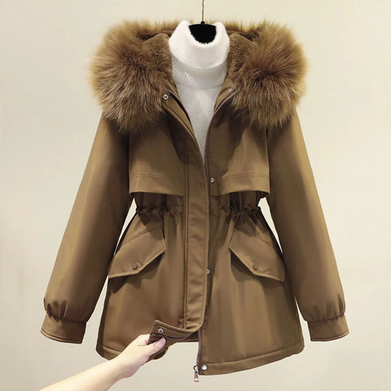 

Women's Parka 2023 Winter Coats Long Cotton Casual Fur Hooded Jackets Women Thick Warm Coat Parkas Female Overcoat Coat