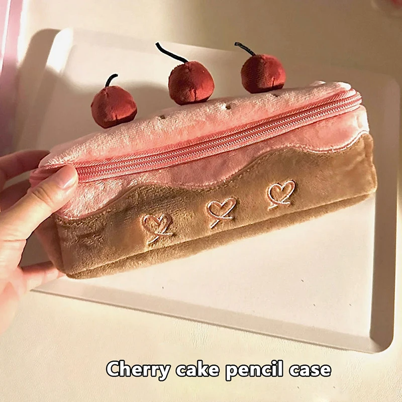 1PC Cute Plush Cherry Cake Pen Bag Exquisite Storage Large Capacity Student Advanced Stationery Korean Stationery Pencil Pouch