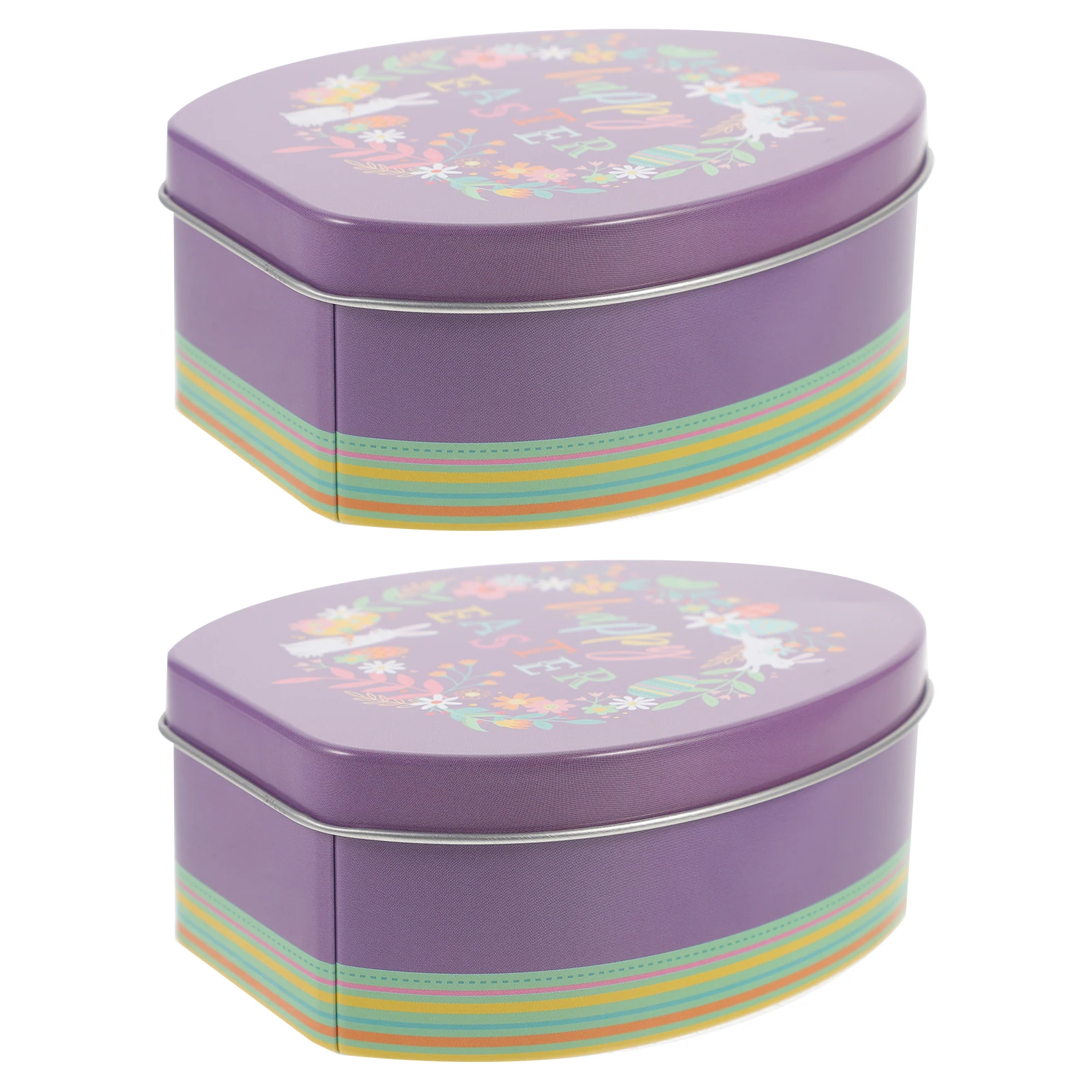2Pcs Easter Festival Themed Candy Boxes Tinplate Storage Containers Gift Wrapping Boxes Storage Baskets