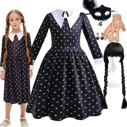 Vin لـ Gothic Black Dress Girls Wednesday TV Series Role Playing Costume Toddler Halloween Addams Weirdo Family Cosplay Apparel