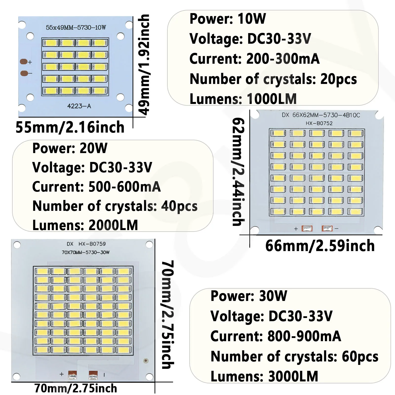 10W 20W 30W 50W 100W LED Chip Light Boards Lamp Beads DC30-33V Cold White For Spotlight Flood Light Street Lamp Outdoor Lighting