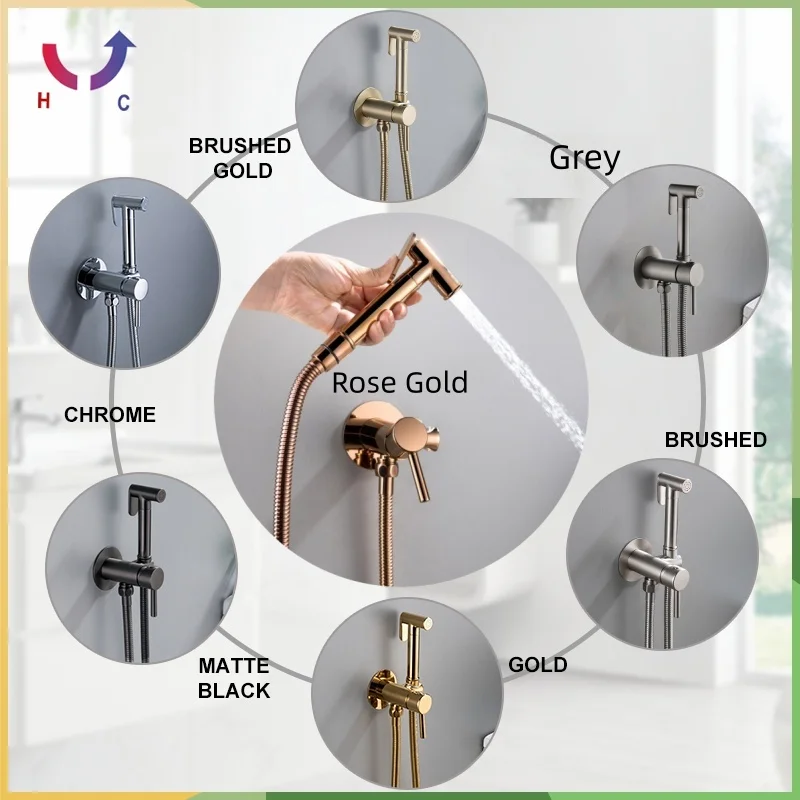 

Rose Gold Bidet Faucet Wall mounted Toilet spray Bathroom Shower Tap Cold and Hot Mixer Handheld Spray Gun Wash Basin Crane