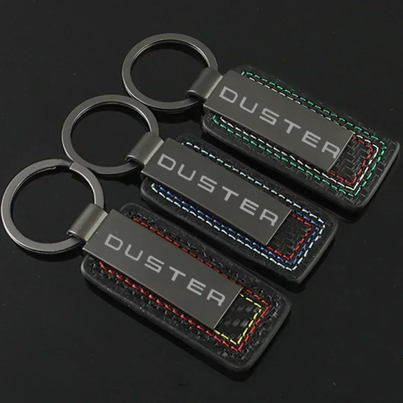 Carbon Fiber Leather Car Alloy Keychain Key Chain Rings Gifts Styling for Duster Logo 2024 2023 Keyrings Auto Accessories