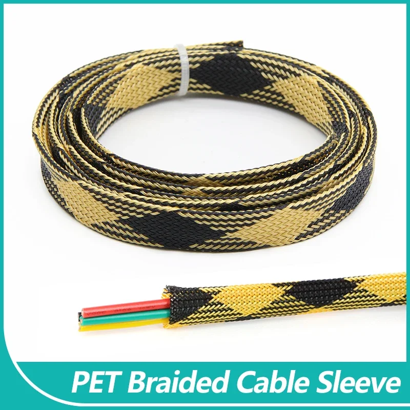 

Black Yellow PET Braided Cable Sleeve 2/4/6/8/10/12/16mm Expandable High Density Hardness Insulated Line Protection Wrap Sheath