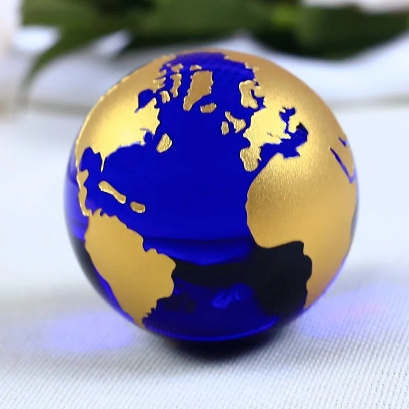 6cm Blue Gold Crystal Earth Model Glass Globe Crystal Ball Sphere Ornaments Figurine Home Decoration